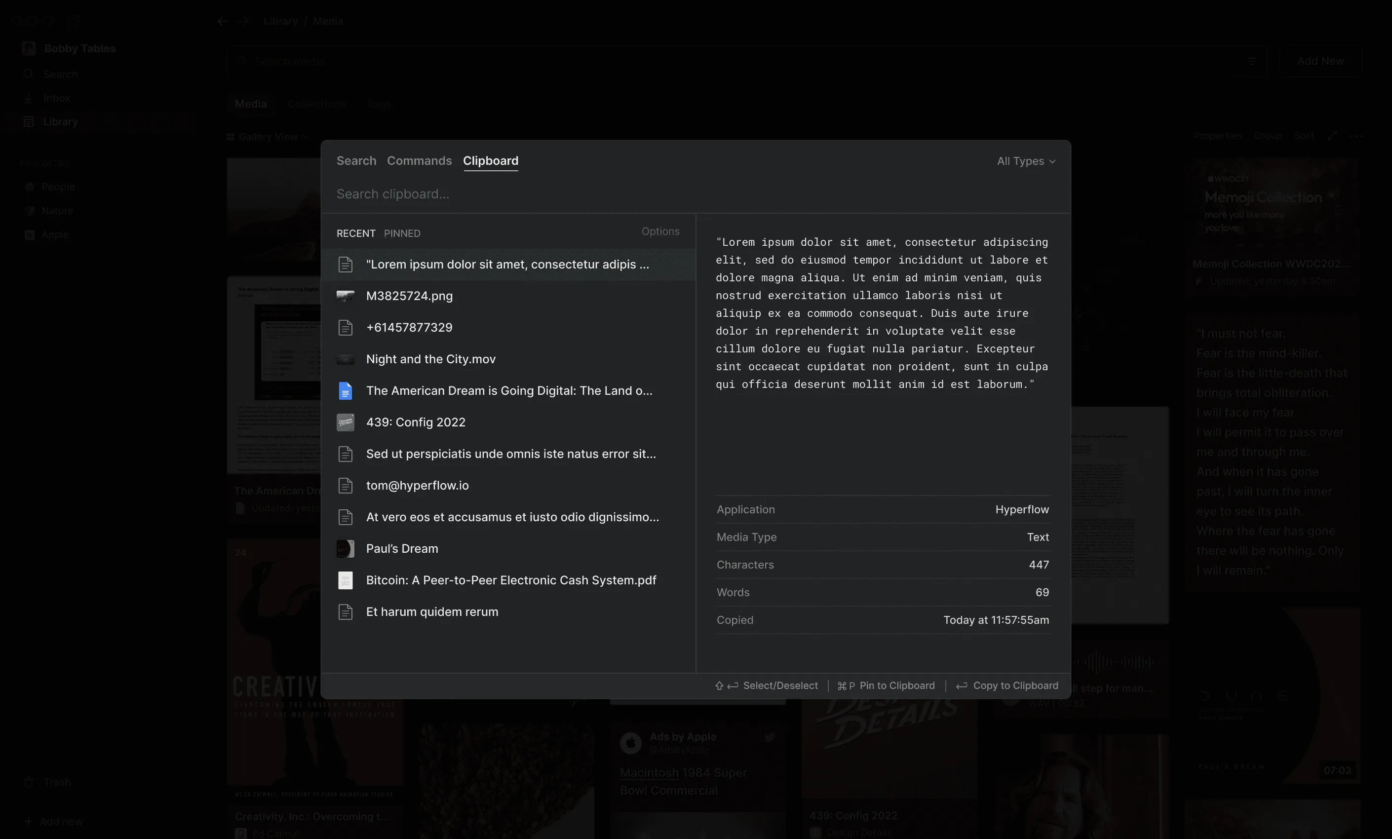 Hyperflow Library screen