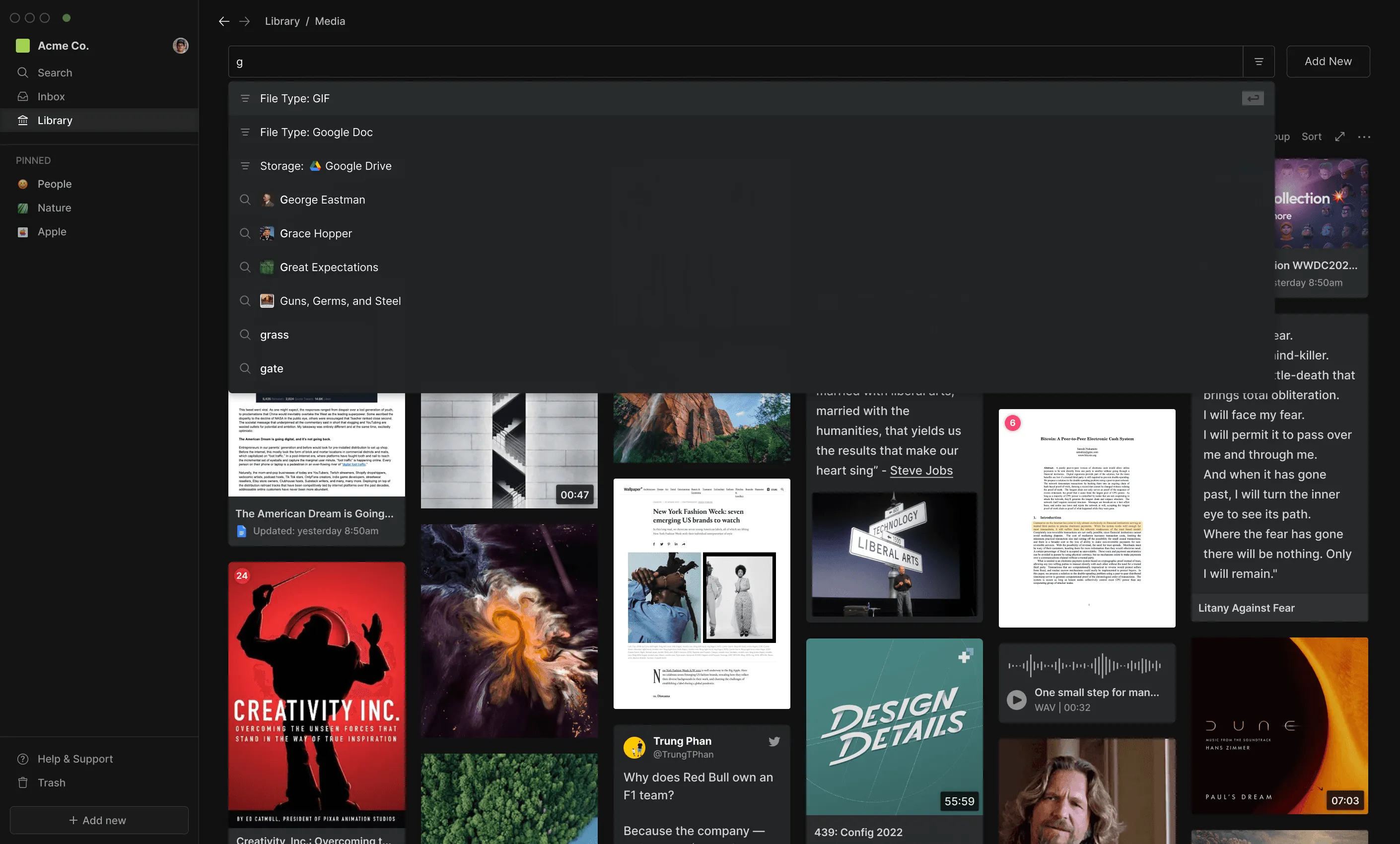 Hyperflow Library screen